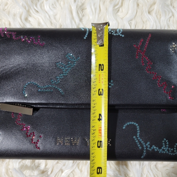 HENRI BENDEL Girls Nightout Embellished Bling Black Leather Chain Clutch - Picture 14 of 15